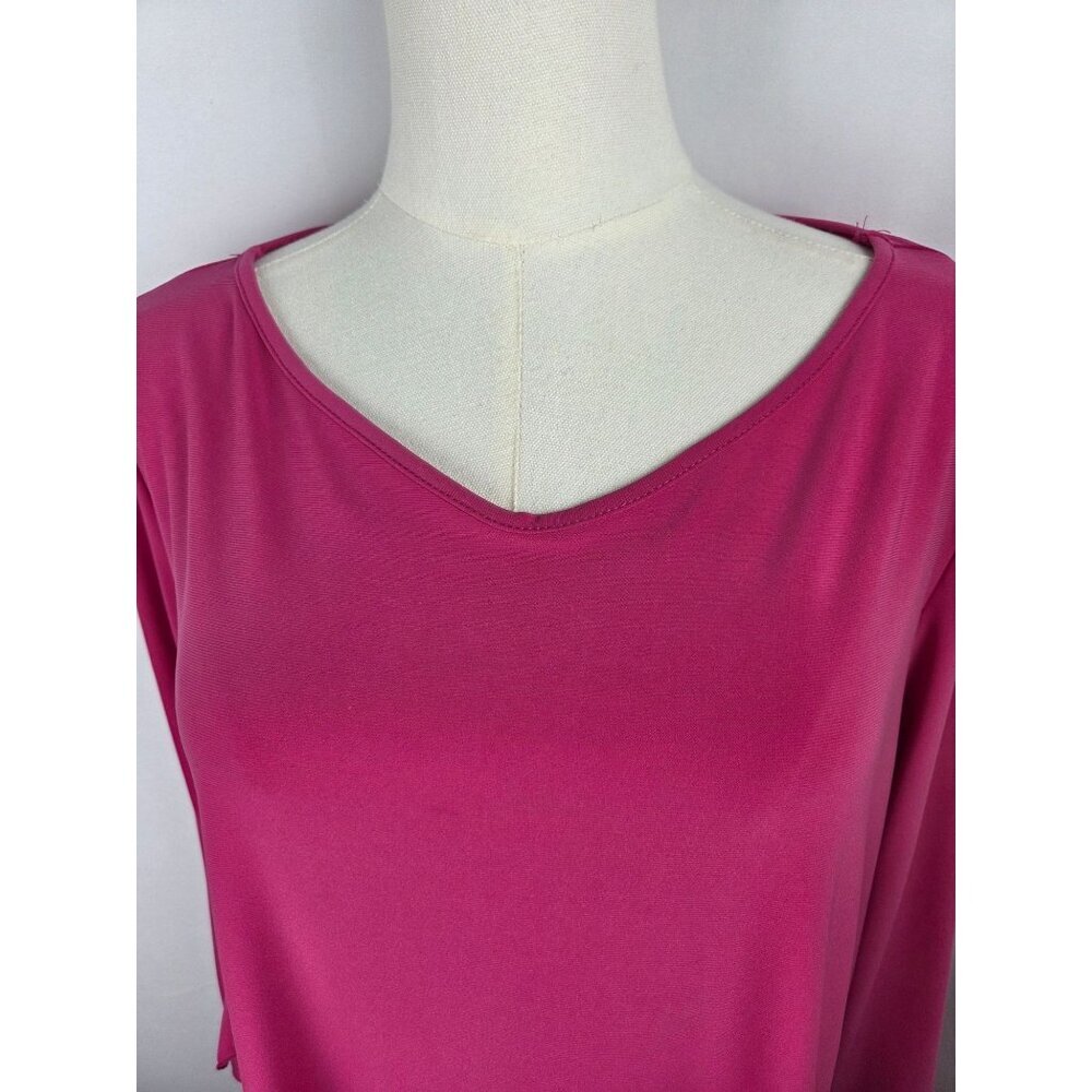 Clara Sunwoo Tunic Top XL Fuchsia Pink Asymmetrical Sleeve Ruffle Detail Office - Picture 2 of 10